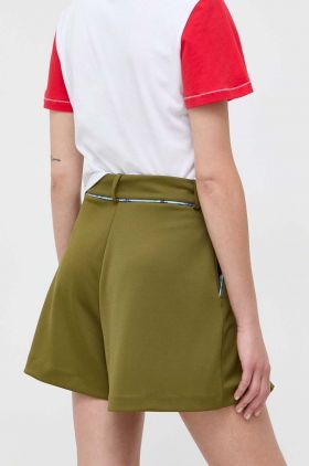 MAX&Co. pantaloni scurti Supermax x Superga femei, culoarea verde, neted, high waist