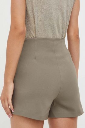 Morgan pantaloni scurti femei, culoarea verde, neted, high waist