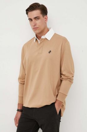 BOSS longsleeve barbati, culoarea bej, neted