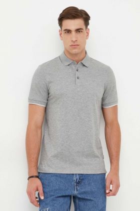 BOSS tricou polo barbati, culoarea gri, melanj