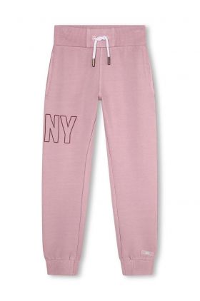 Dkny pantaloni de trening din bumbac pentru copii culoarea violet, cu imprimeu