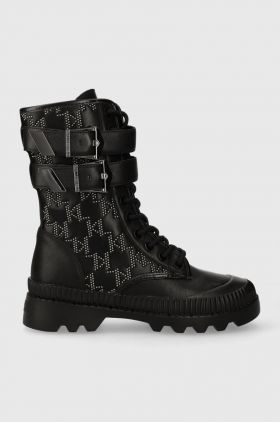 Karl Lagerfeld bocanci de piele TREKKA II KC femei, culoarea negru, cu toc plat, KL42586F