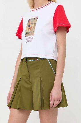 MAX&Co. pantaloni scurti Supermax x Superga femei, culoarea verde, neted, high waist