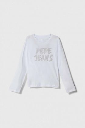 Pepe Jeans longsleeve din bumbac pentru copii culoarea alb