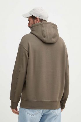 Armani Exchange hanorac de bumbac barbati, culoarea verde, cu glugă, cu imprimeu