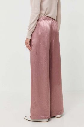 Max Mara Leisure pantaloni femei, culoarea roz, lat, high waist