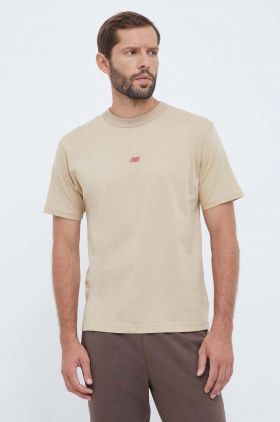 New Balance tricou din bumbac culoarea bej, neted