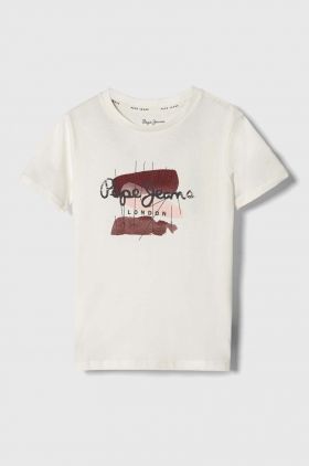 Pepe Jeans tricou de bumbac pentru copii culoarea alb, cu imprimeu