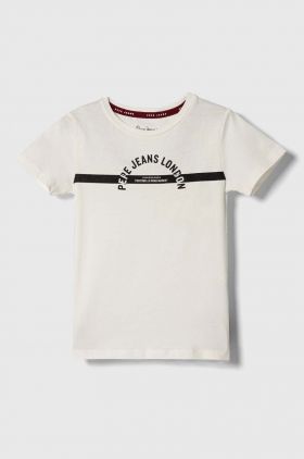 Pepe Jeans tricou de bumbac pentru copii culoarea alb, cu imprimeu