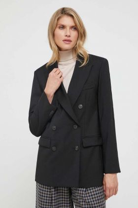 Weekend Max Mara geaca de lana culoarea negru, cu doua randuri de nasturi, neted