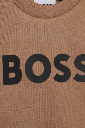 BOSS bluza copii culoarea bej, cu imprimeu