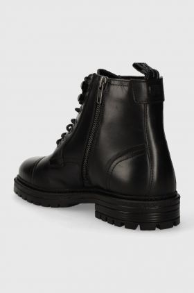 Pepe Jeans ghete de piele LOGAN BOOT barbati, culoarea negru, PMS50237