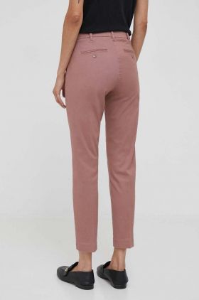 Sisley pantaloni femei, culoarea roz, mulata, high waist