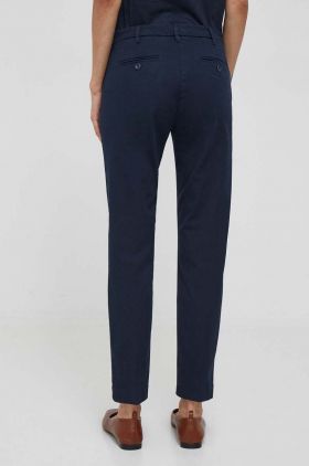 Sisley pantaloni femei, culoarea albastru marin, mulata, high waist