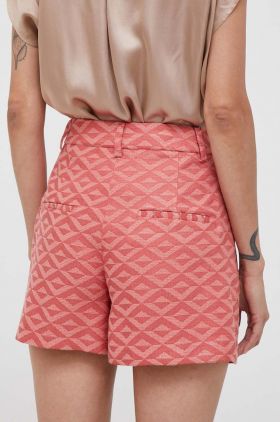 Sisley pantaloni scurti femei, culoarea roz, modelator, high waist