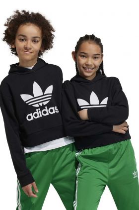 adidas Originals bluza copii culoarea negru, cu glugă, cu imprimeu