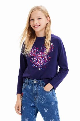 Desigual longsleeve din bumbac pentru copii culoarea albastru marin