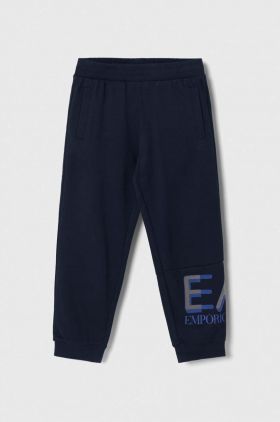 EA7 Emporio Armani pantaloni de trening din bumbac pentru copii culoarea albastru marin, cu imprimeu