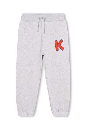 Kenzo Kids pantaloni de bumbac pentru copii culoarea gri, cu imprimeu