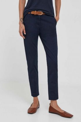 Sisley pantaloni femei, culoarea albastru marin, mulata, high waist