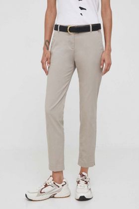 Sisley pantaloni femei, culoarea bej, mulata, high waist