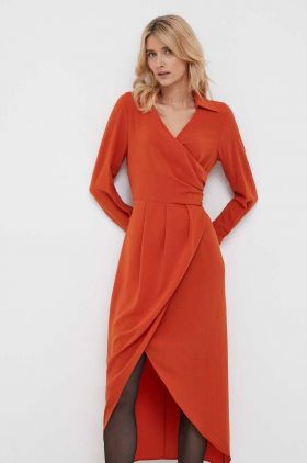 Sisley rochie culoarea portocaliu, midi, evazati