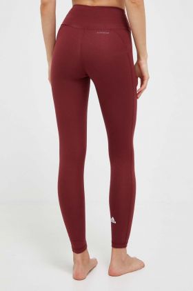 adidas Performance jambiere de yoga Essentials culoarea bordo, neted