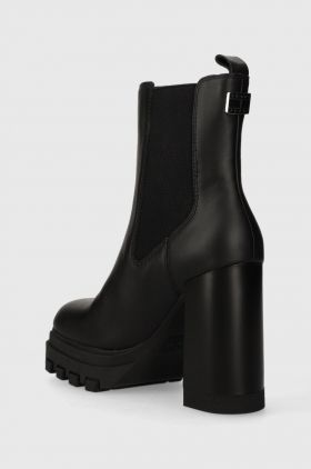 Tommy Jeans ghete chelsea de piele TJW HIGH HEEL CHELSEA femei, culoarea negru, cu toc plat, EN0EN02306