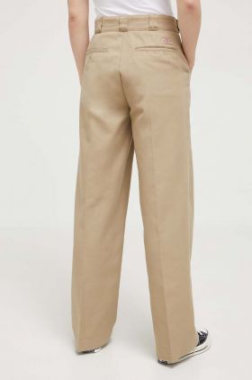 Dickies pantaloni femei, culoarea bej, drept, high waist