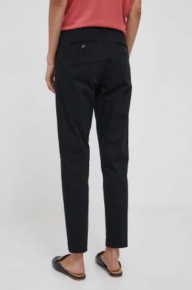 Sisley pantaloni femei, culoarea negru, mulata, high waist