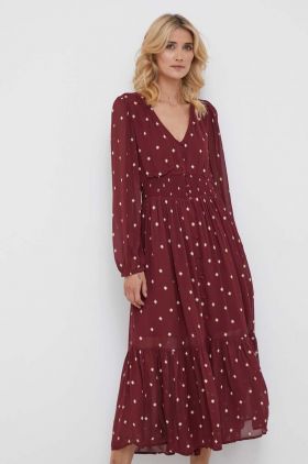 Pepe Jeans rochie culoarea bordo, midi, evazati