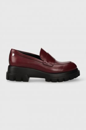 AGL mocasini de piele IDA femei, culoarea bordo, cu platforma, D756022PHSIRIO0313