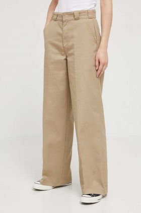 Dickies pantaloni femei, culoarea bej, drept, high waist