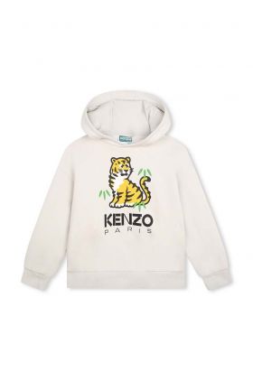 Kenzo Kids hanorac de bumbac pentru copii culoarea bej, cu glugă, cu imprimeu