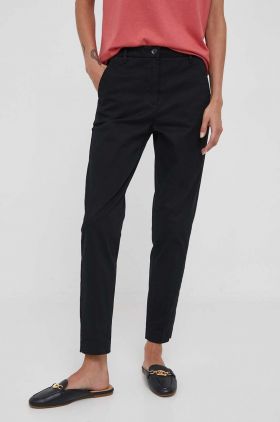 Sisley pantaloni femei, culoarea negru, mulata, high waist