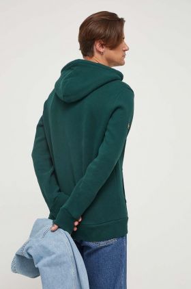 Superdry bluza barbati, culoarea verde, cu glugă, cu imprimeu