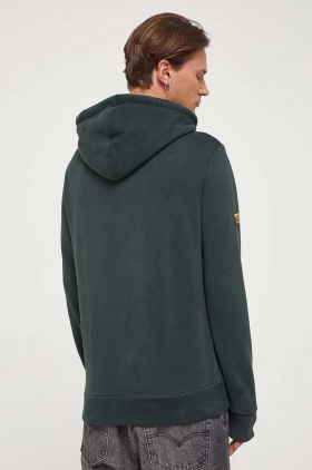 Superdry bluza barbati, culoarea verde, cu glugă, cu imprimeu