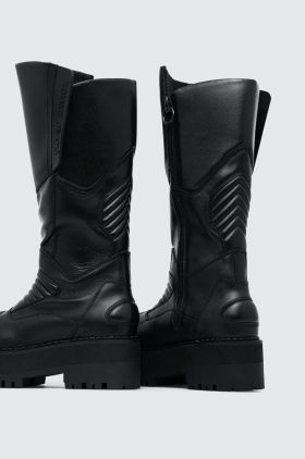 Tommy Jeans cizme TJW LONG SHAFT BIKER BOOT femei, culoarea negru, cu toc plat, izolare usoara, EN0EN02376