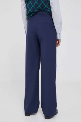 United Colors of Benetton pantaloni femei, culoarea albastru marin, lat, high waist