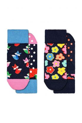 Happy Socks sosete copii Antislip Fox & Flower 2-pack culoarea albastru marin