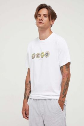 PS Paul Smith tricou din bumbac culoarea alb, cu imprimeu