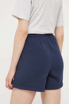 Abercrombie & Fitch pantaloni scurti femei, culoarea albastru marin, cu imprimeu, high waist