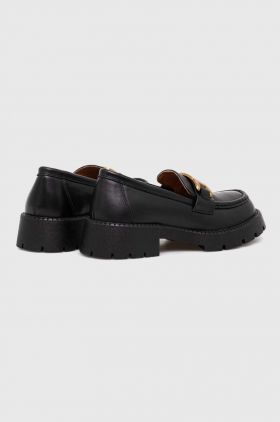 Medicine mocasini de piele femei, culoarea negru, cu platforma