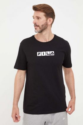 Fila tricou din bumbac culoarea negru, cu imprimeu