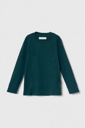 Abercrombie & Fitch longsleeve copii culoarea verde, neted