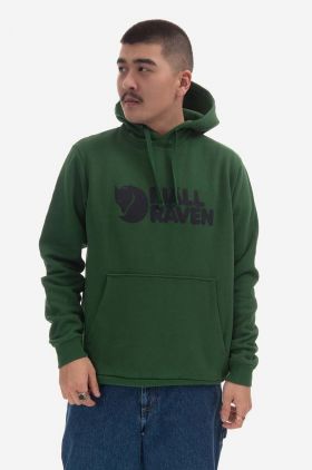 Fjallraven hanorac de bumbac Logo Hoodie bărbați, culoarea verde, cu glugă, cu imprimeu F84144