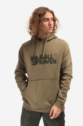 Fjallraven hanorac de bumbac Logo Hoodie bărbați, culoarea verde, cu glugă, cu imprimeu F84144.622-622