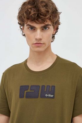 G-Star Raw tricou din bumbac culoarea verde, cu imprimeu