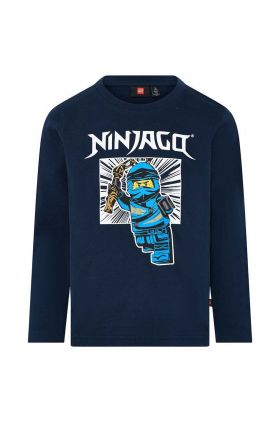 Lego longsleeve din bumbac pentru copii culoarea albastru marin, cu imprimeu