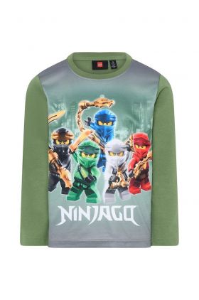 Lego longsleeve din bumbac pentru copii culoarea verde, cu imprimeu